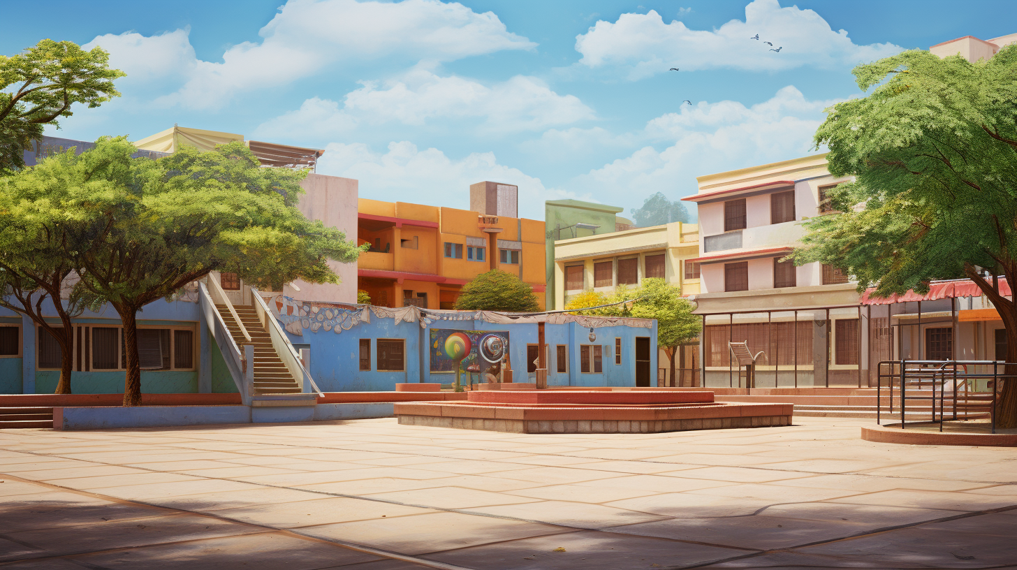 High-quality image of Indian school classroom buildings and playground