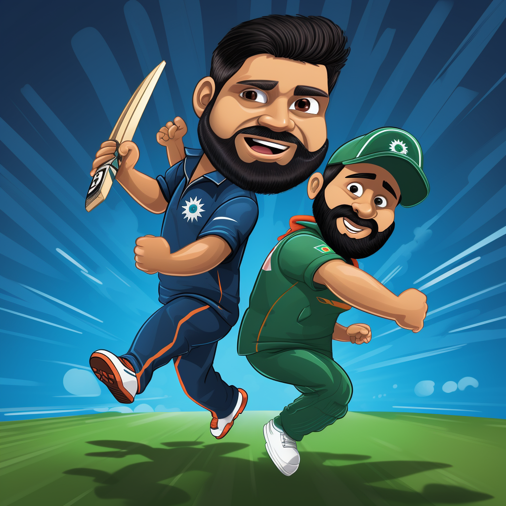 Caricatures of India vs Pakistan cricket players