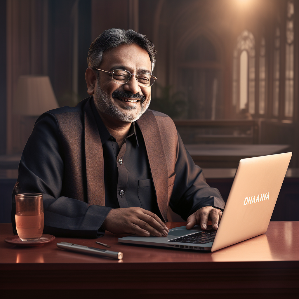 Indian banker working on laptop