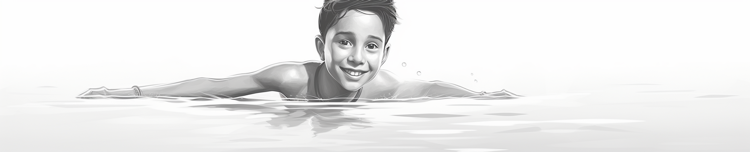 Indian boy swimming and smiling sketch