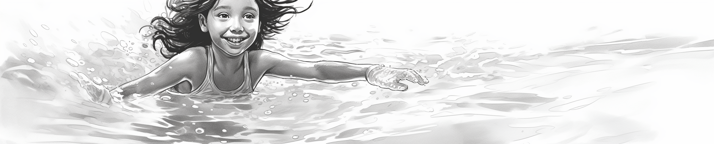 Sketch of Young Indian Child Swimming