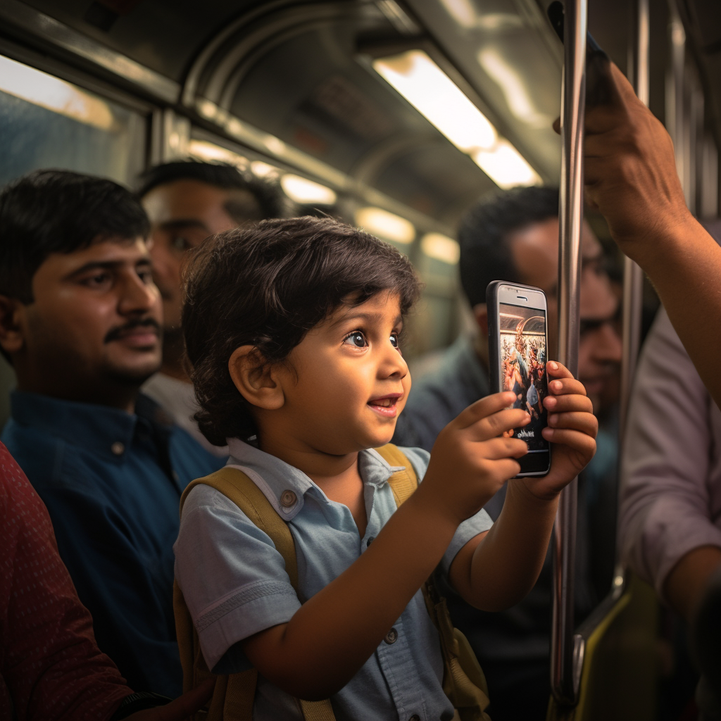 3-Year-Old Indian Child Watching Video on Phone