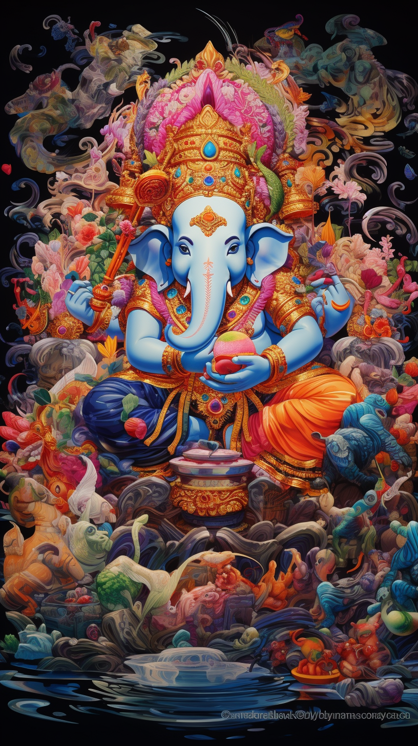 Colorful Thangka Art with Ganesha and Deities