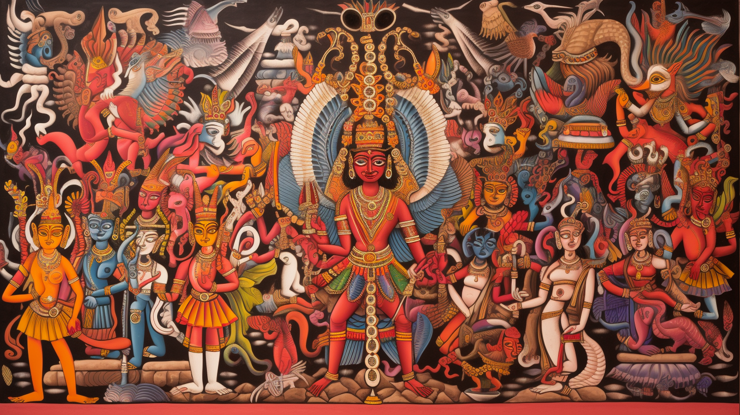 Exquisite Indian Complex Artwork with Divine Beings