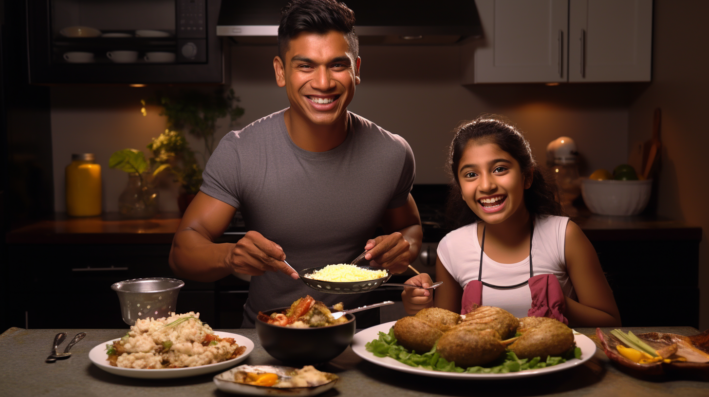 Indian brother and Mexican sister cooking dinner