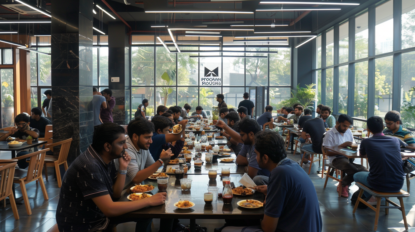 Group of Indian developers having lunch