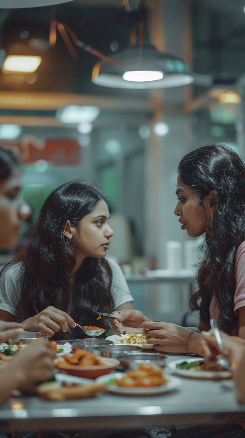 Indian employees eating canteen together