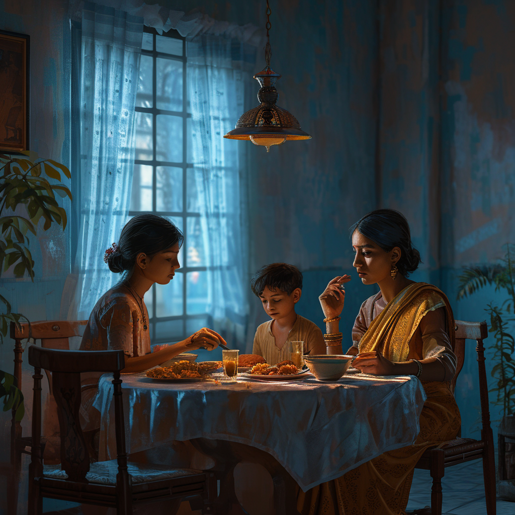 Indian family enjoying dinner together