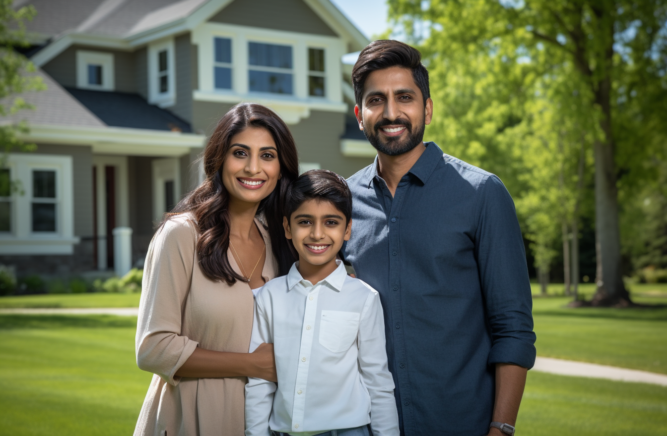 Indian family new house smiling