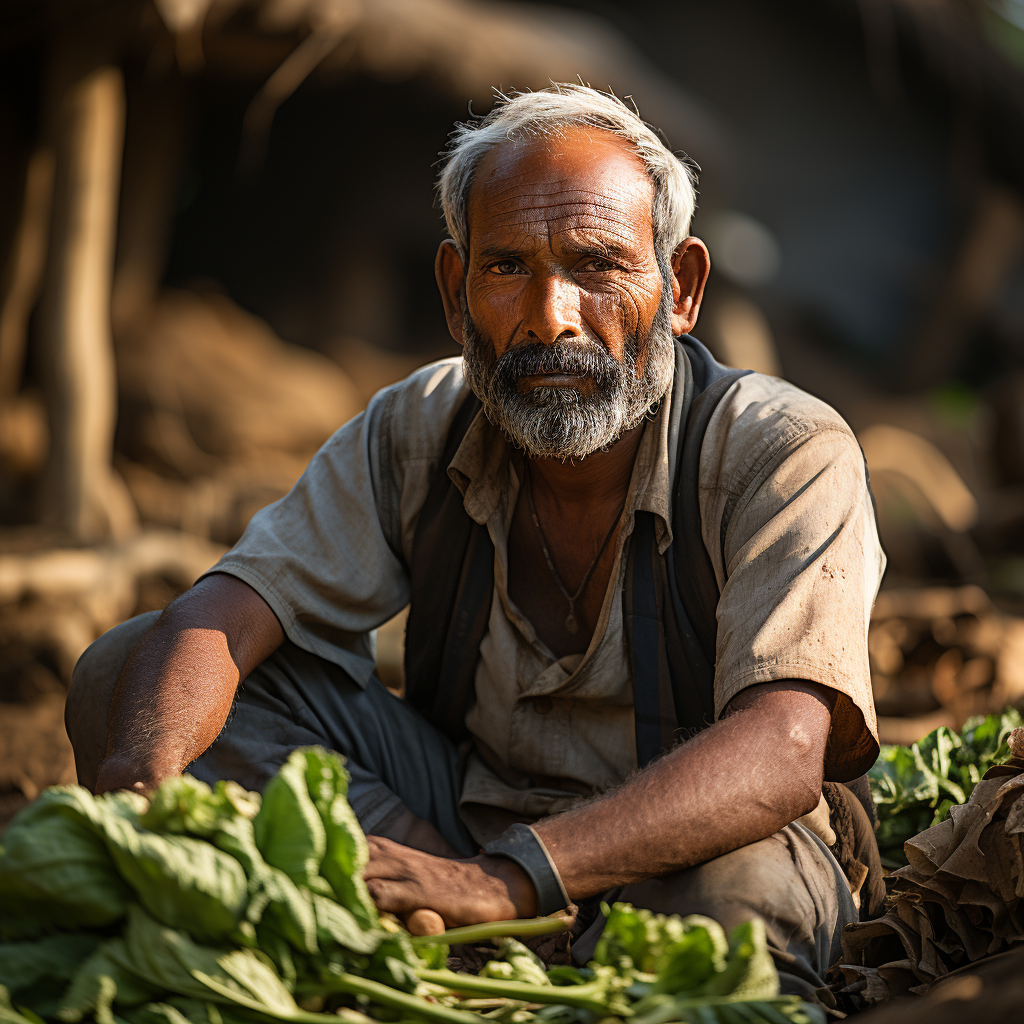 Indian farmer striking stylish pose in field