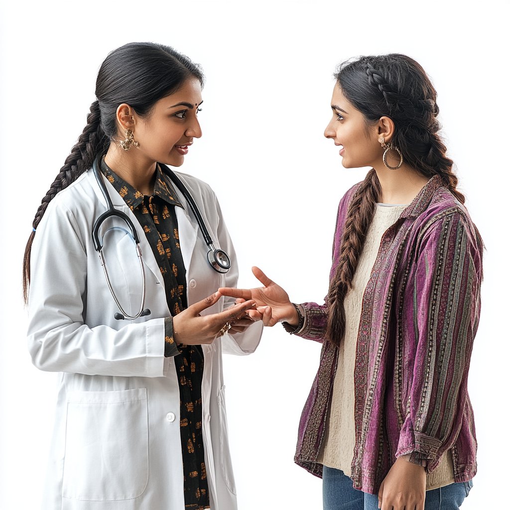 Indian female doctor explaining patient