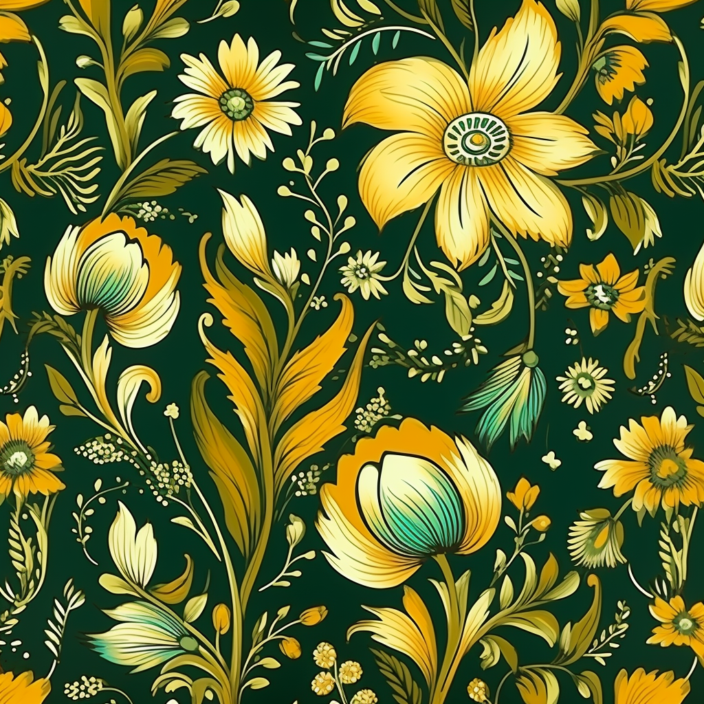 Indian floral clothing patterns in green and mustard