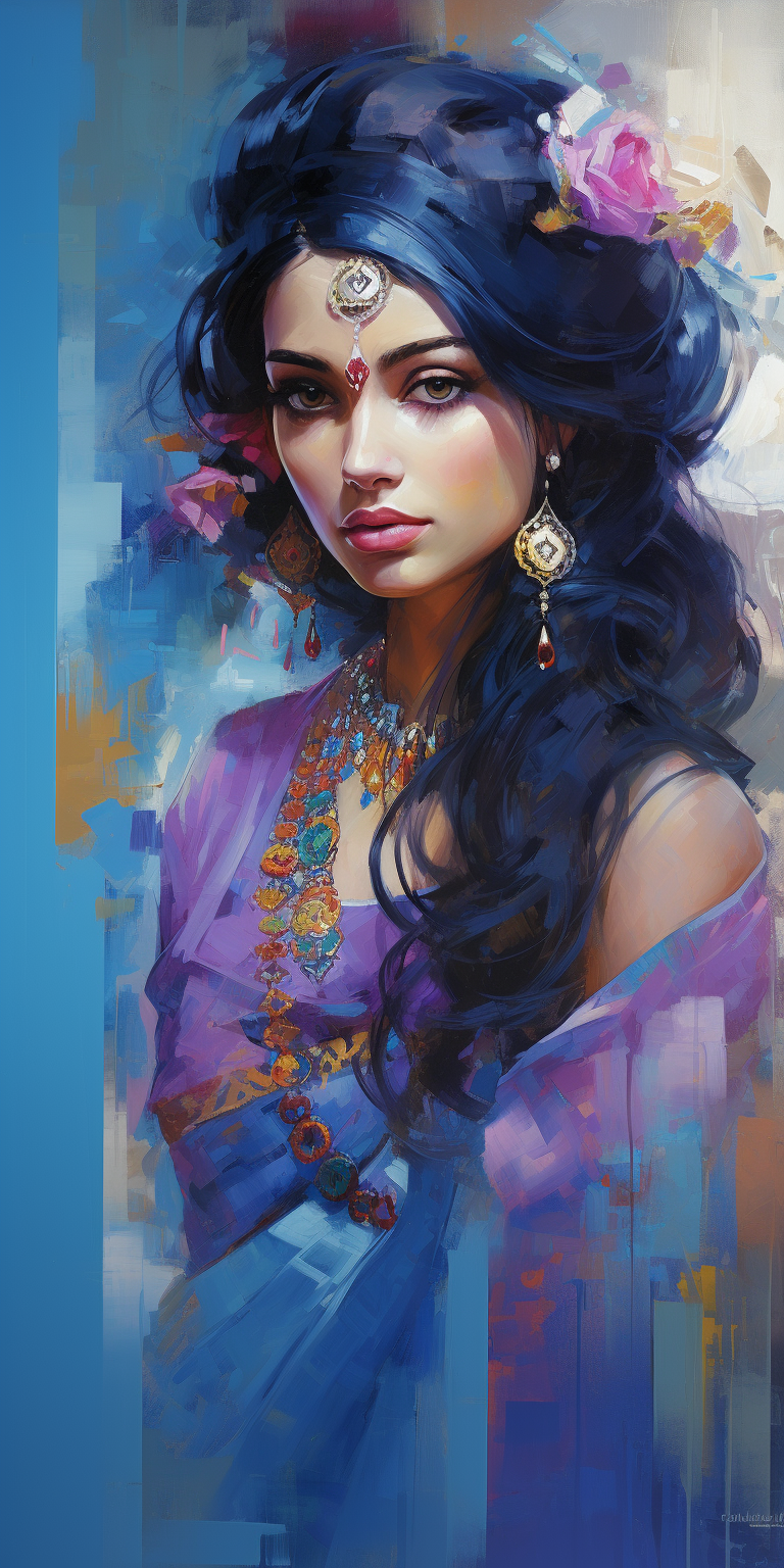 Indian girl wearing cultural clothes and jewelry - artistic painting