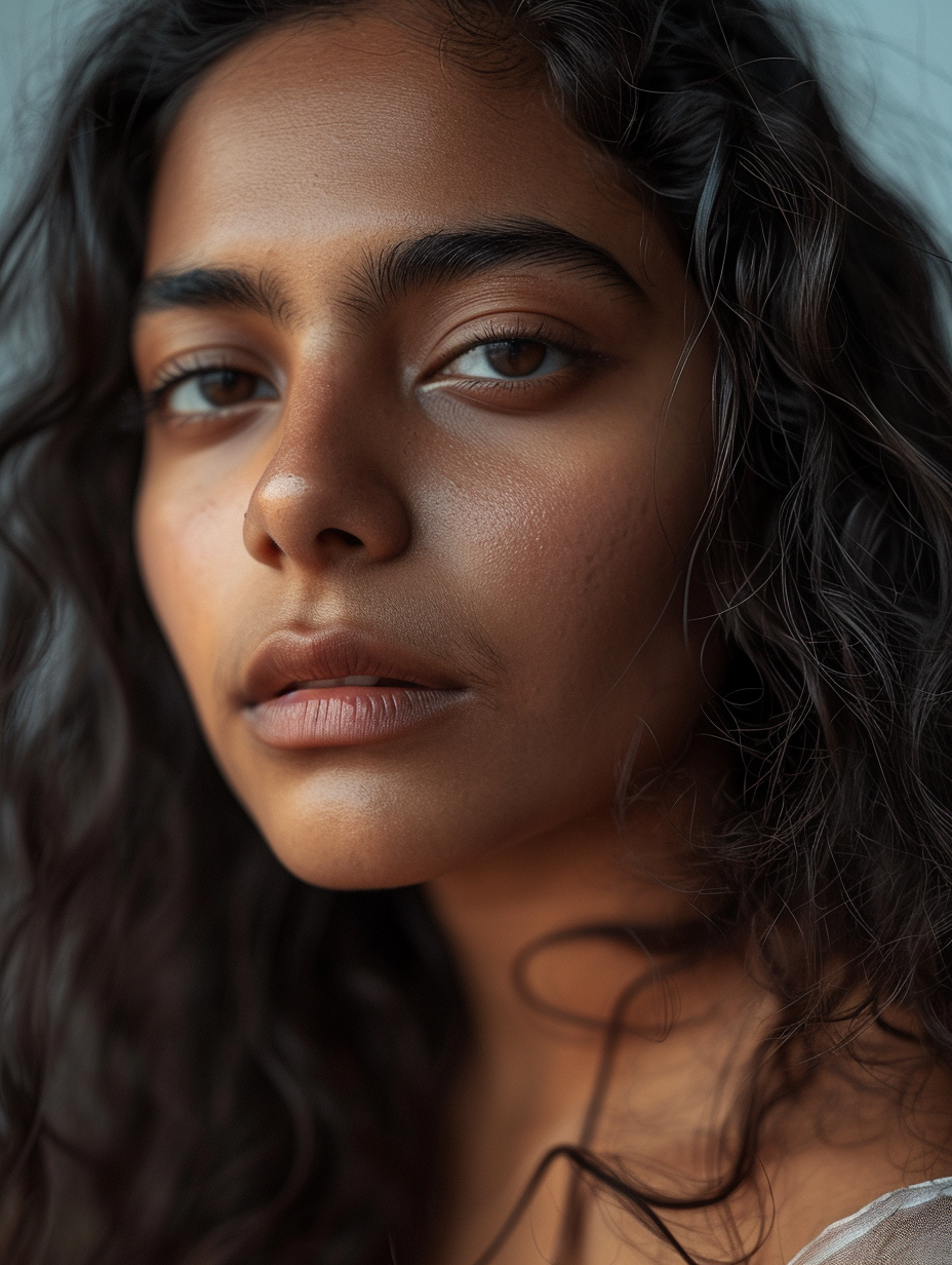 Indian girl with long hair and light makeup