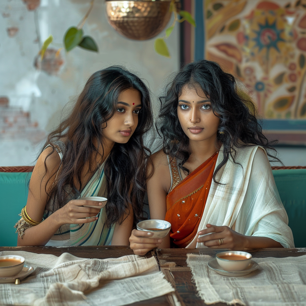 Indian girls having brunch in a restaurant