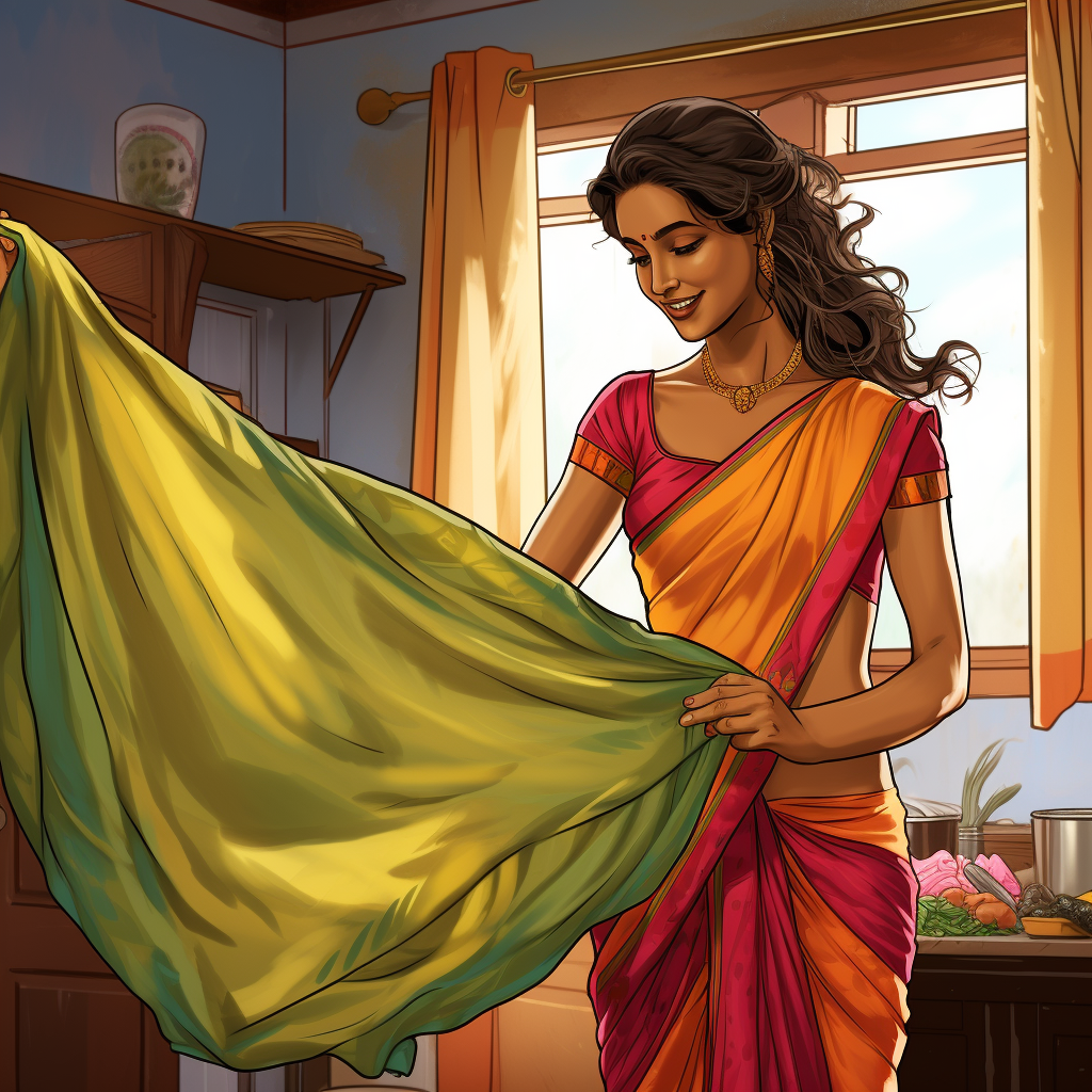 Indian housewife with bright colored saree