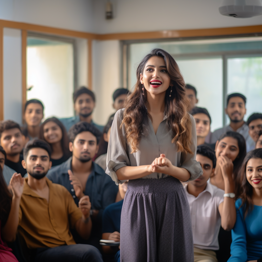 Indian influencer giving masterclass to college students