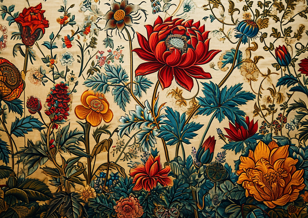 Vibrant Indian Kalamkari Painting with Garden Flowers