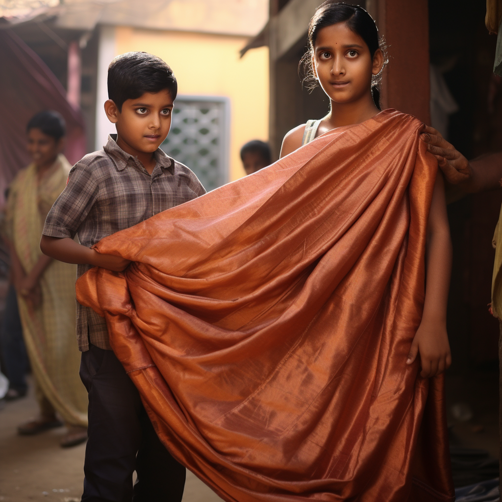 Indian kid attempting to wear a saree