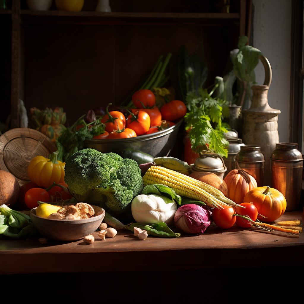 Closeup of Indian kitchen table vegetables