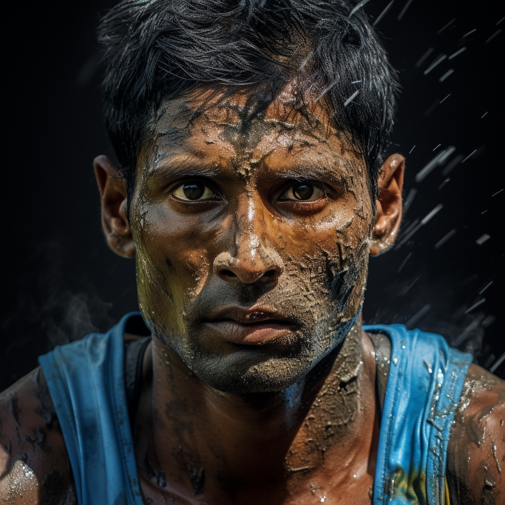 Close-up image of determined Indian marathon runner