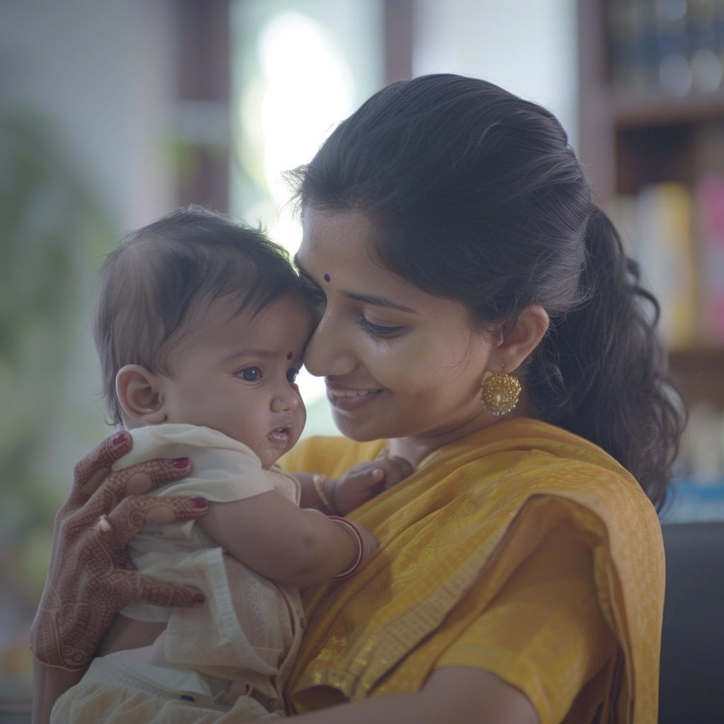 Indian mother playing with baby