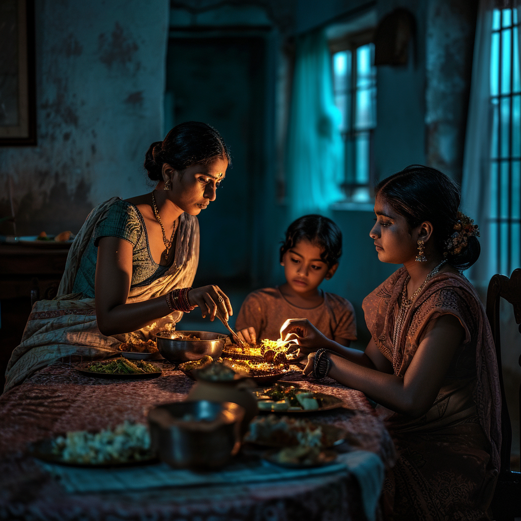 Indian family enjoying dinner together