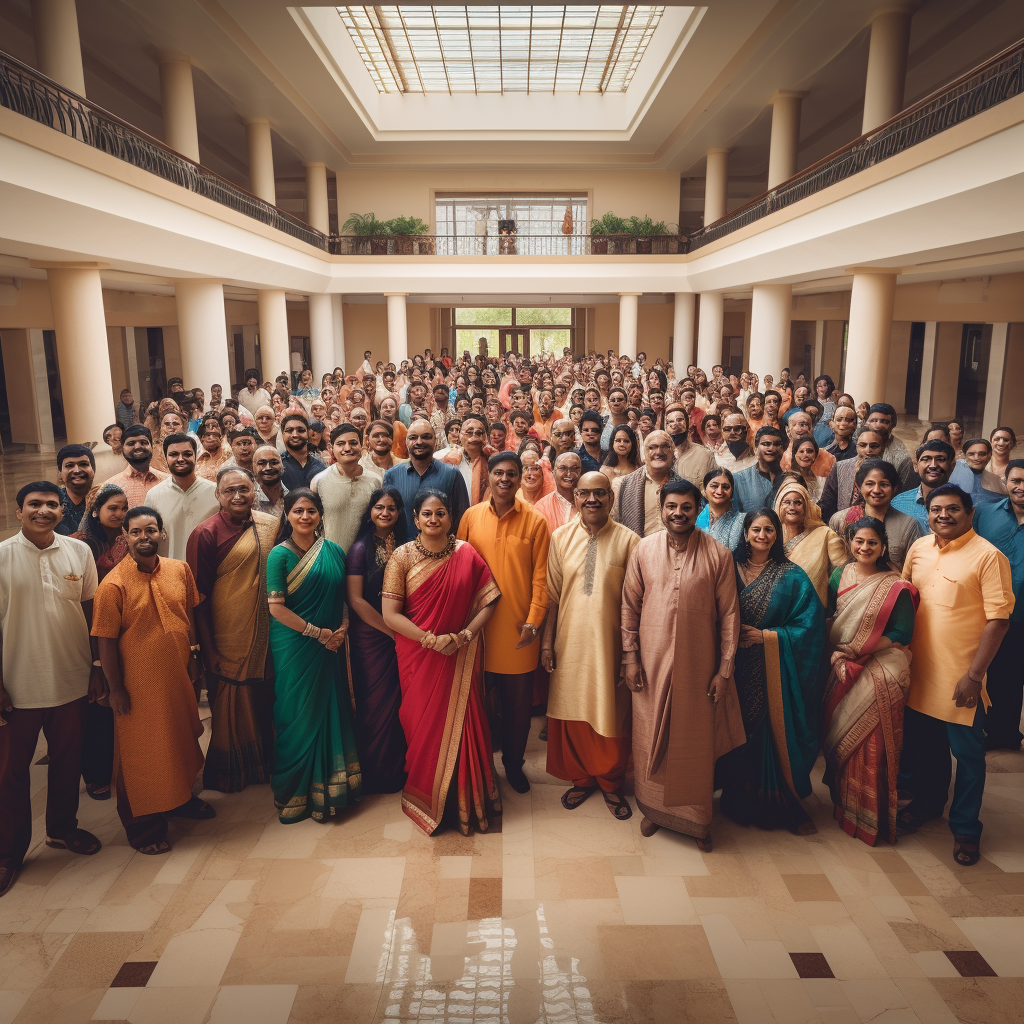 Indian people smiling in lobby