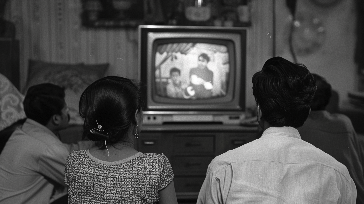 Indian people watching tv 1980