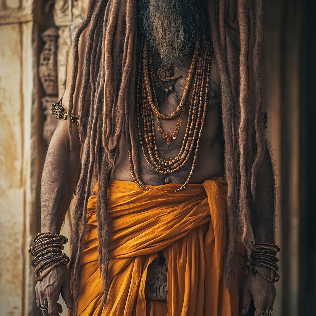 Indian Sadhu in Saffron Dhoti