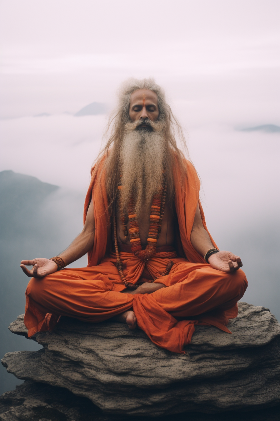 Indian Sadhu Yoga Mountain French Fog