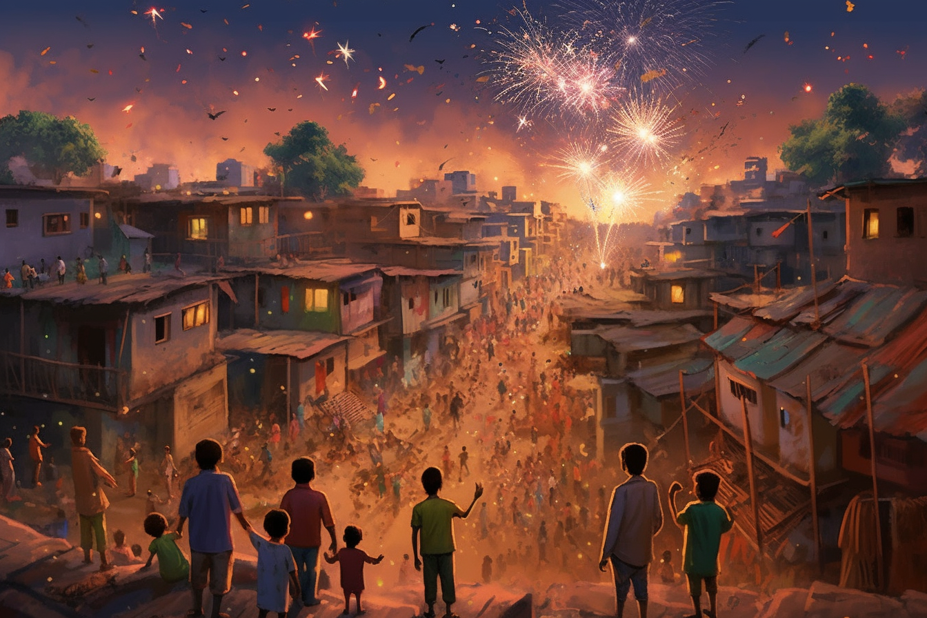 Indian slum kids celebrate Diwali with fireworks