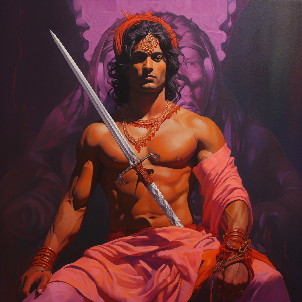 Indian statue with sword in colorful animation