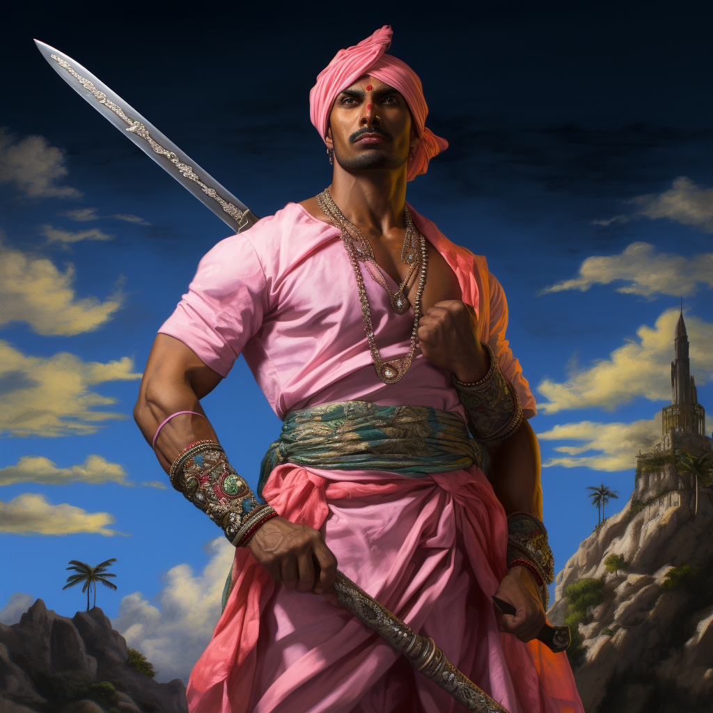 Indian Tamil Man holding sword and turban