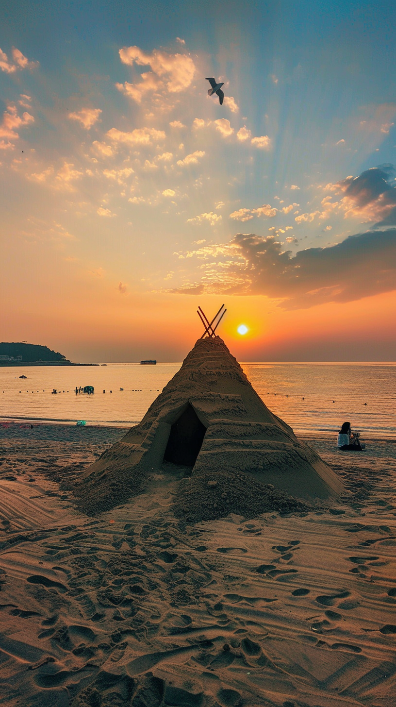 Indian tent on sandy beach