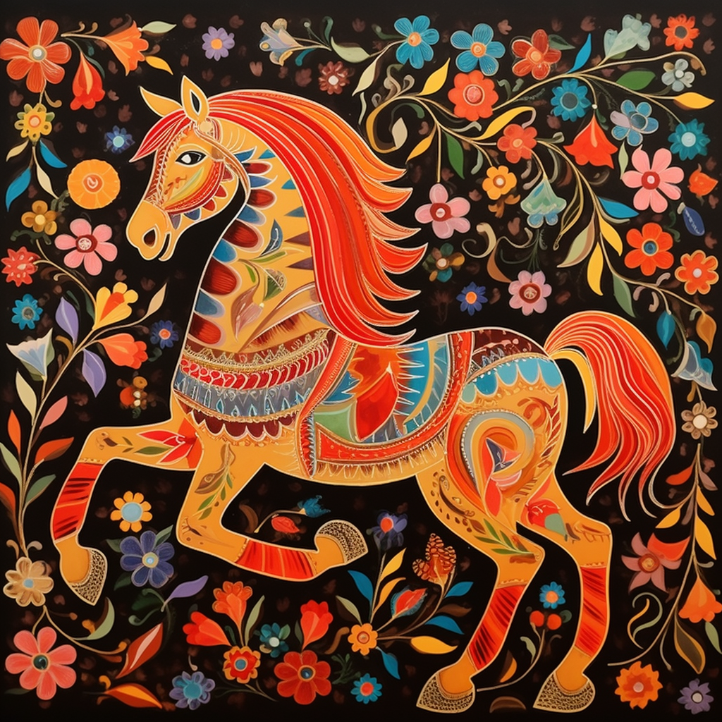 Contemporary Wall Art of Indian Traditional Cloths with Horse