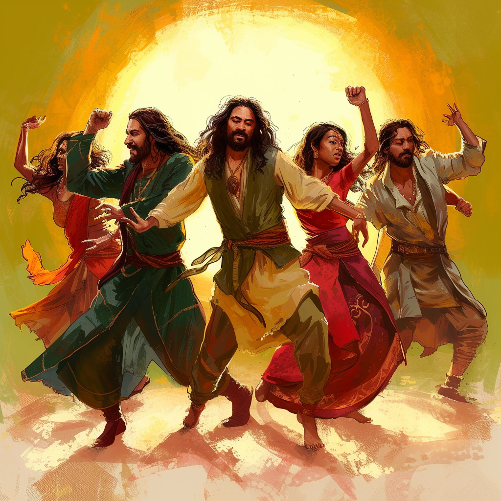 Indian Versions of King Aragorn, Arwen, Gandalf, Frodo, Sam, Merry, and Pippin Dancing