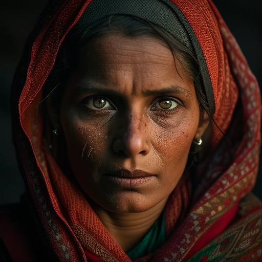 Indian village woman with clear facial features in forest