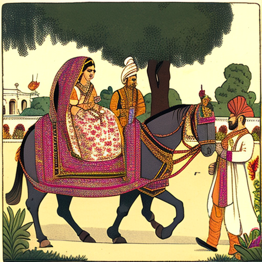 Indian couple on horse-drawn carriage