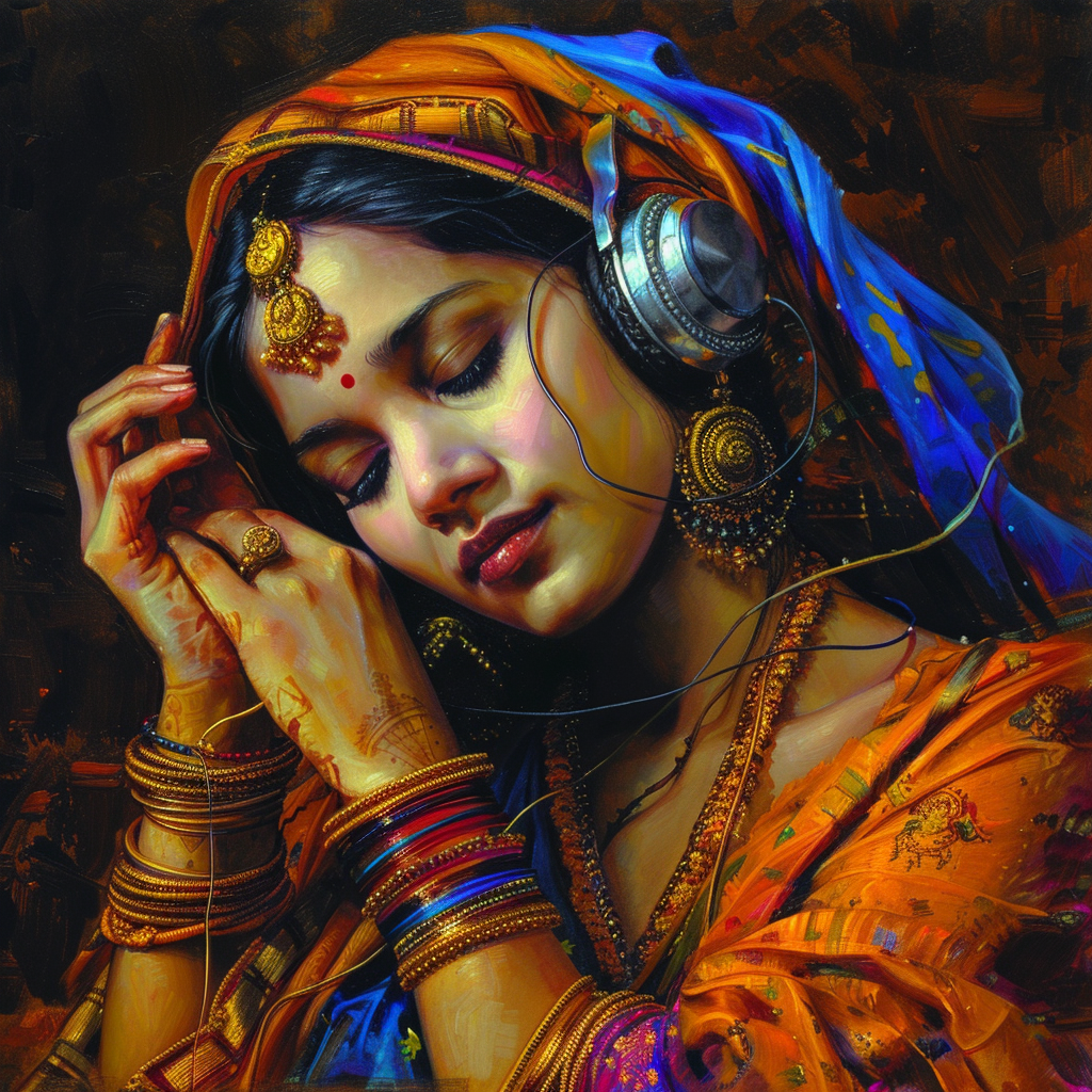 Indian woman listening music love