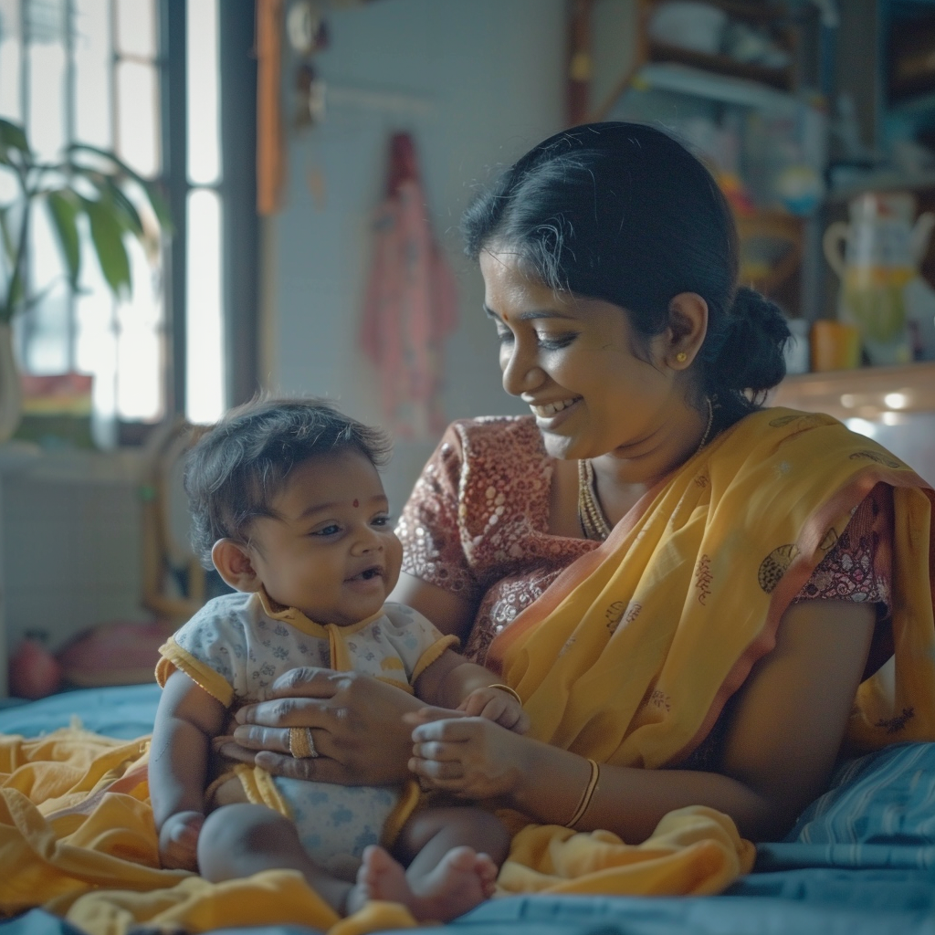 Indian mother playing with baby