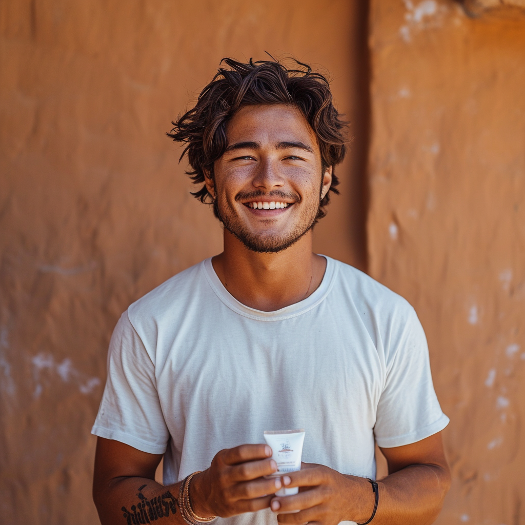 Indian young man with tube and white t-shirt