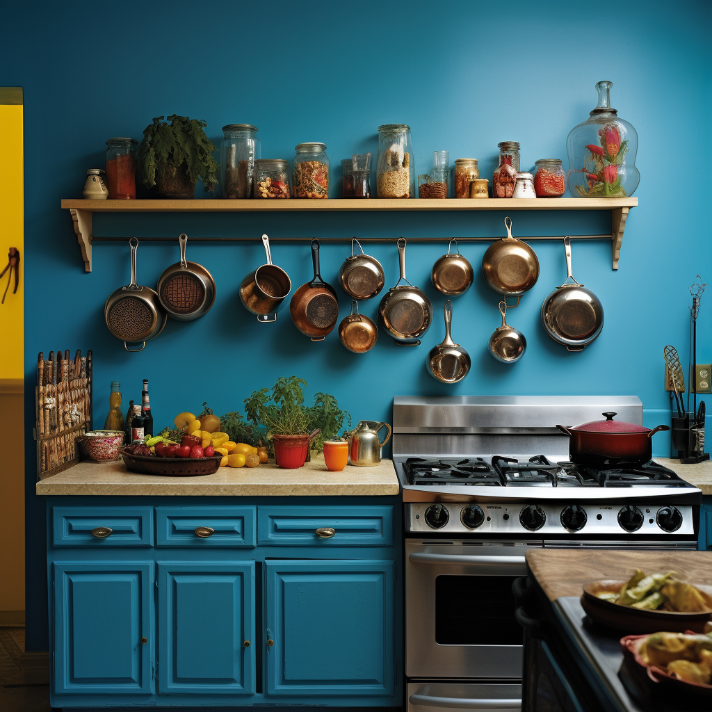 Stunning Indian-American Kitchen with Blue Walls