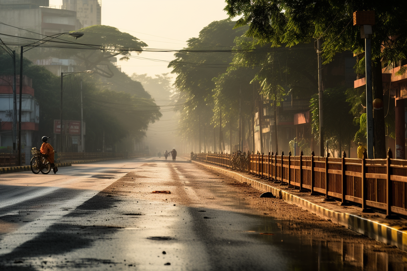 People cycling on the closed track in an Indian city