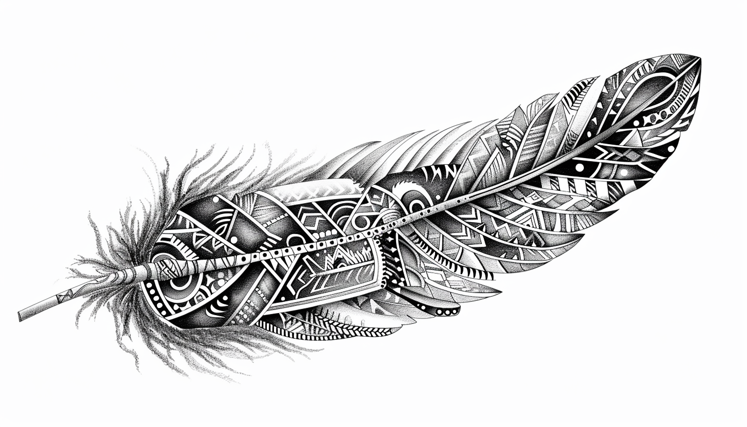 Indian Feather Symbol in Black and White