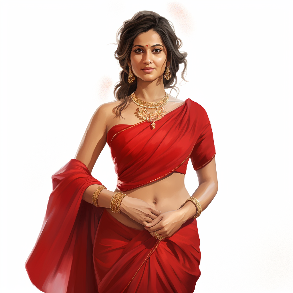 Attractive Indian lady in red saree and jewellery