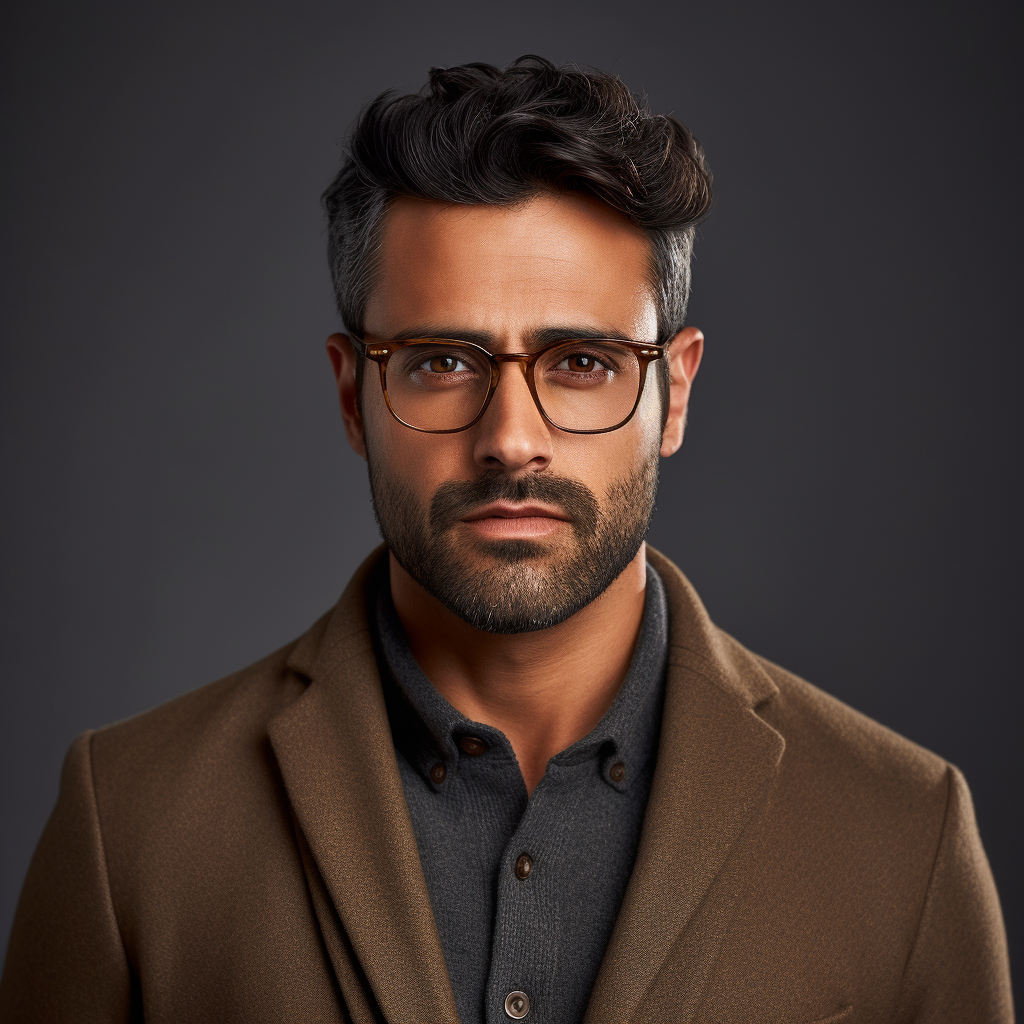 Indian male with glasses, headshot