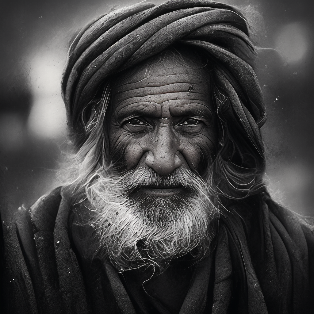 Portrait of Indian Old Man in Black and White