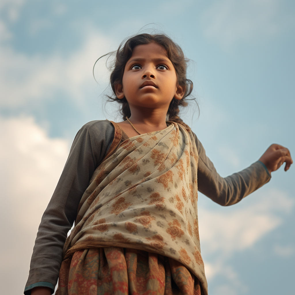 Confident Indian Poor Girl Looking Over Shoulder