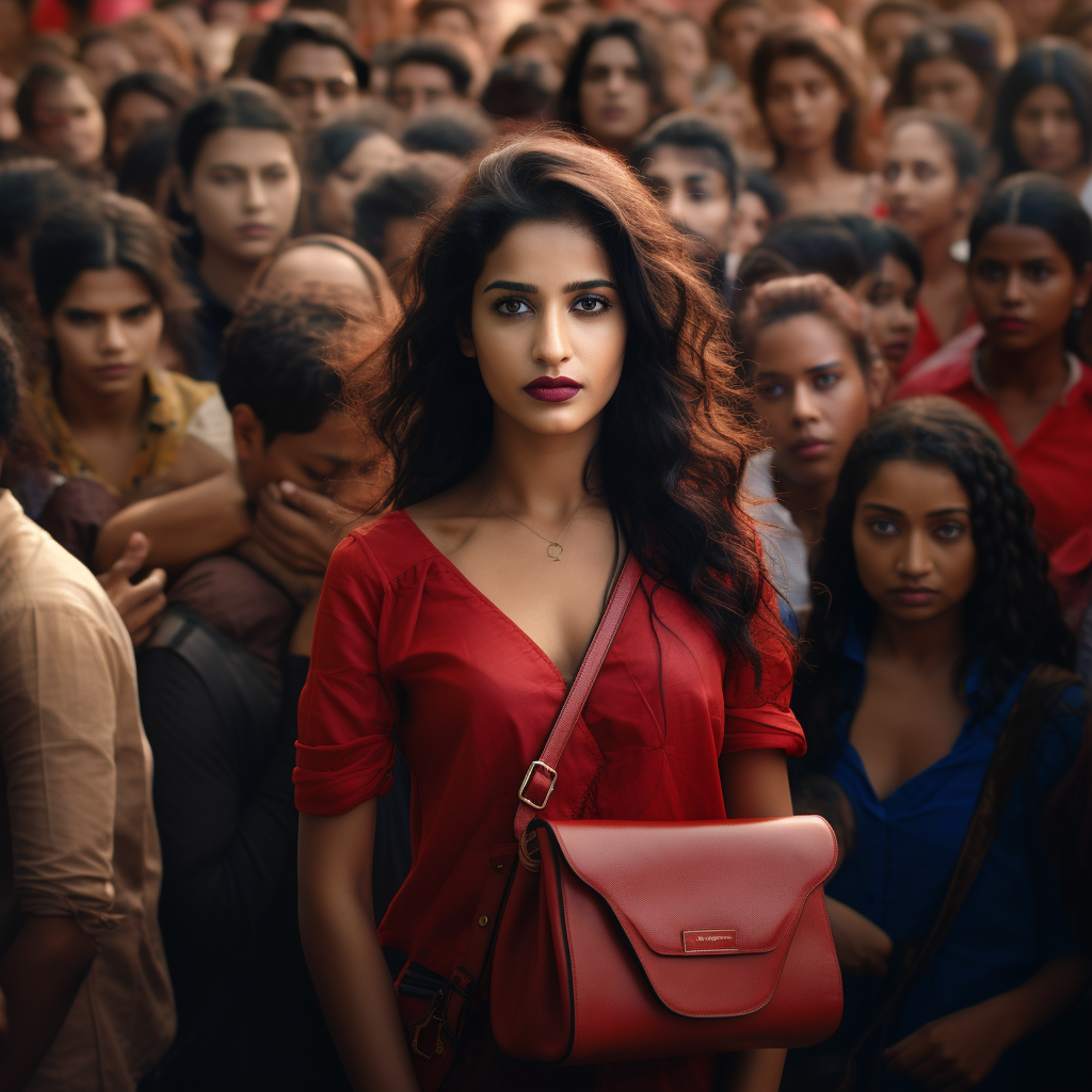 Indian woman with handbag in stylish photoshoot